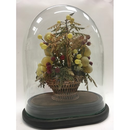 10 - Vintage glass domed display case  with a vintage display of fruit internally 48x36x20cm