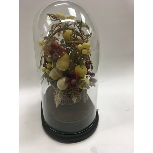 10 - Vintage glass domed display case  with a vintage display of fruit internally 48x36x20cm