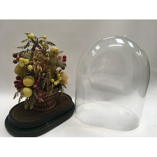 10 - Vintage glass domed display case  with a vintage display of fruit internally 48x36x20cm