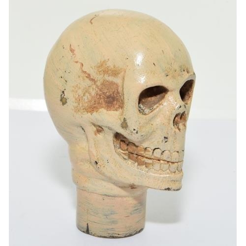 97 - A painted bronze Skull head walking cane handle