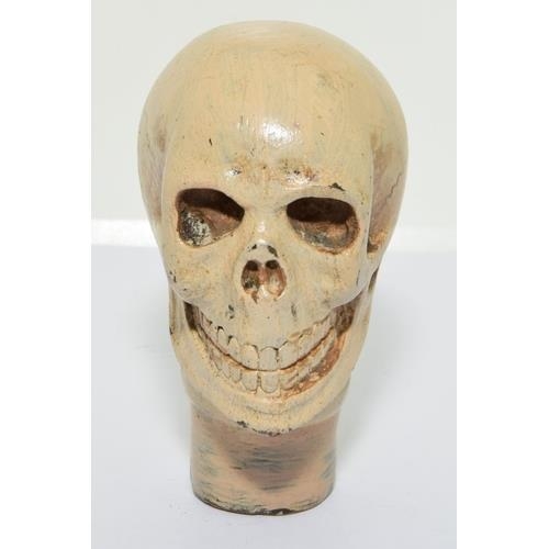 97 - A painted bronze Skull head walking cane handle