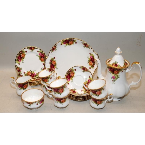 72 - Royal Albert Old Country Roses coffee set for 6, includes coffee pot, sandwich platter, sugar bowl a... 