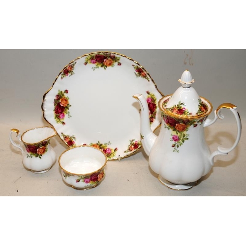 72 - Royal Albert Old Country Roses coffee set for 6, includes coffee pot, sandwich platter, sugar bowl a... 