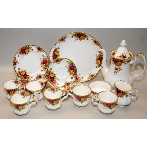 74 - Royal Albert Old Country Roses coffee set for 6, includes coffee pot, sandwich platter, sugar bowl a... 