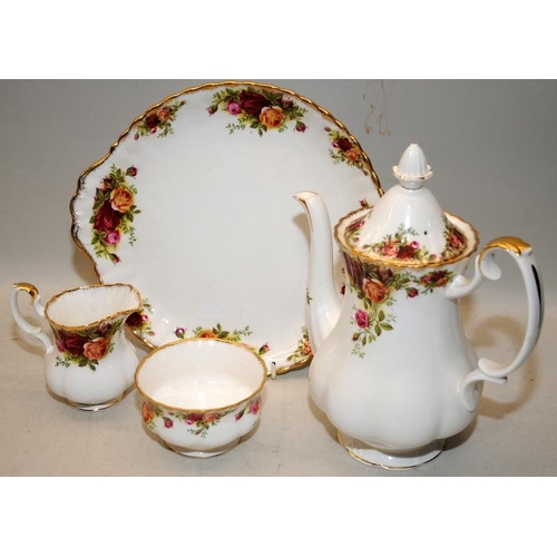 74 - Royal Albert Old Country Roses coffee set for 6, includes coffee pot, sandwich platter, sugar bowl a... 