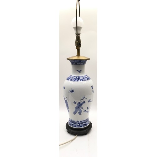 16 - Chinese blue and white porcelain vase converted to a lamp 75cm tall including brass lamp holder vase... 