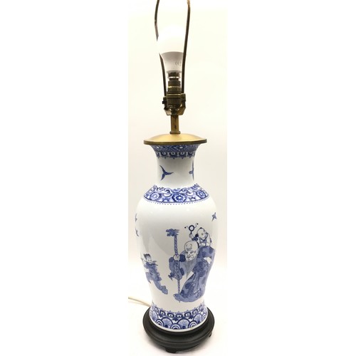 16 - Chinese blue and white porcelain vase converted to a lamp 75cm tall including brass lamp holder vase... 