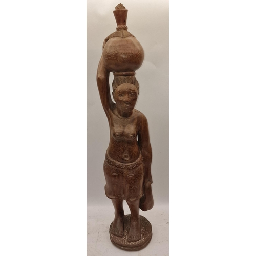79 - Large wooden African art figure of a lady 77cm tall.