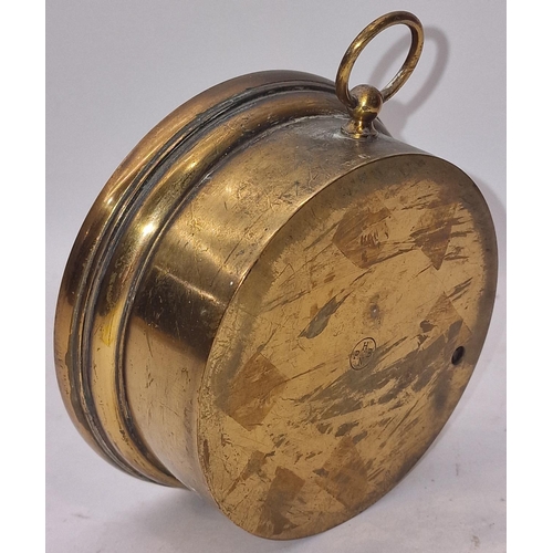 94 - Victorian brass cased Aneroid barometer 13cm across.