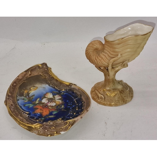 95 - Antique Royal Worcester Nautilus blush shell vase 10cm tall together with an Austrian ceramic oyster... 