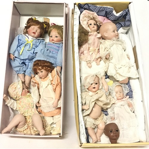 17 - Childs collectable Silver Cross double dolls pram together with 8 bisque headed  Baby dolls