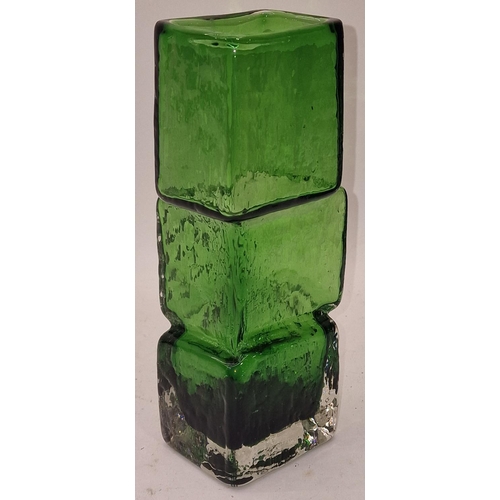 77 - Drunken Bricklayer green contemporary glass vase 22cm tall.