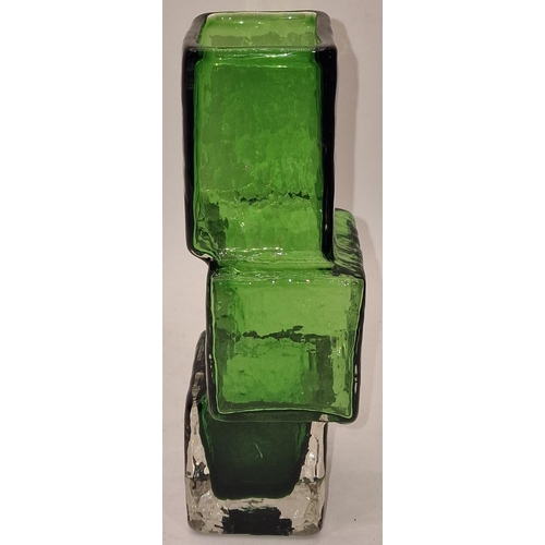 77 - Drunken Bricklayer green contemporary glass vase 22cm tall.