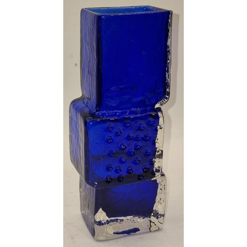 80 - Drunken Bricklayer blue contemporary glass vase 22cm tall.