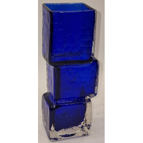 80 - Drunken Bricklayer blue contemporary glass vase 22cm tall.