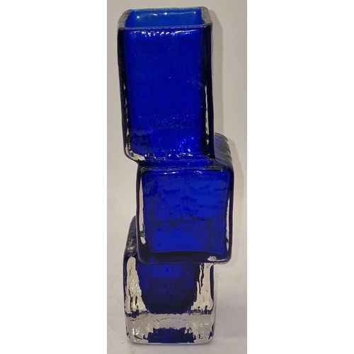 80 - Drunken Bricklayer blue contemporary glass vase 22cm tall.