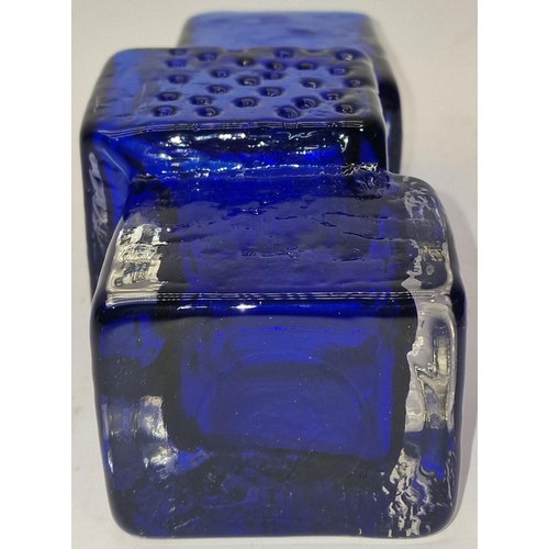 80 - Drunken Bricklayer blue contemporary glass vase 22cm tall.