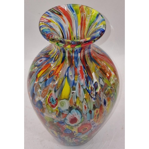 85 - Mid 20th Century Millefiori style multi coloured glass vase  32cm tall.