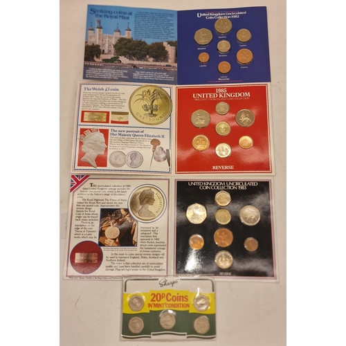 99 - Uncirculated coin collection: 1982 - 1983 - 1985 - 5 20p coins together with an Uncirculated £1 note... 