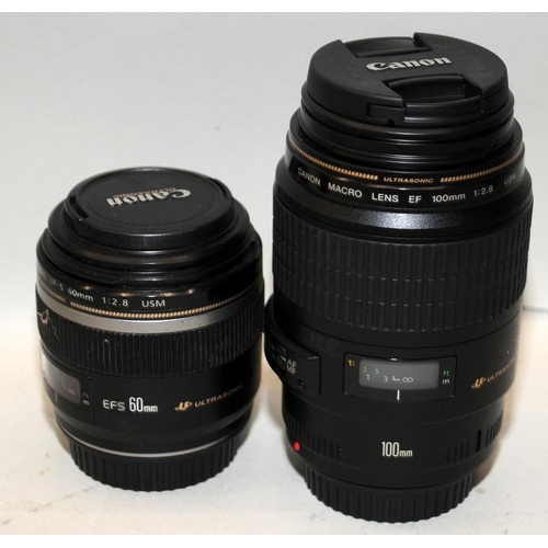 63 - Canon EF-S 60mm 1:2.8 USM Macro Lens c/w Canon  EF 100mm 1:2.8 USM Macro Lens, focus ring on 60mm le... 