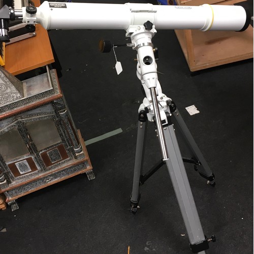 96 - Opticstar ARC-90 F10 telescope with mount on a heavy duty adjustable tripod