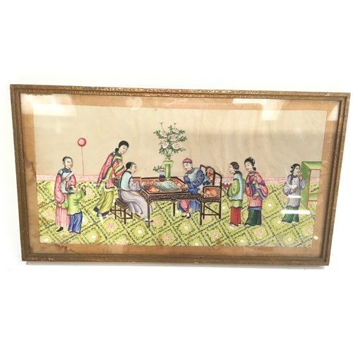 30 - A Chinese 19/20C famille rose chess scene rice paper painting. 39x20cm