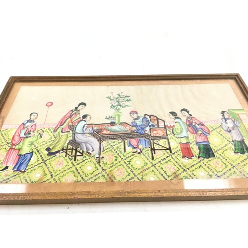 30 - A Chinese 19/20C famille rose chess scene rice paper painting. 39x20cm