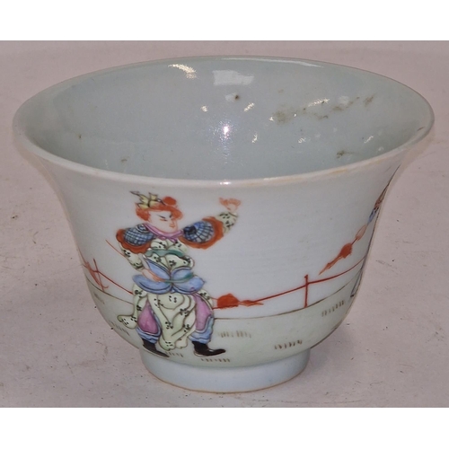 35 - A 19c Chinese famille rose bowl, depicting painted warriors