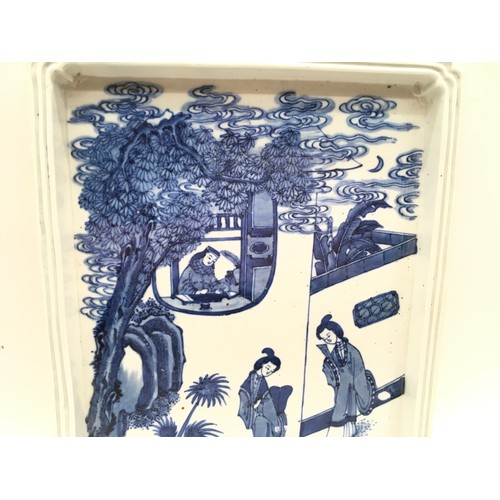 70 - Chinese Tea plate in blue and white decoration depicting ladies 3x25x33cm