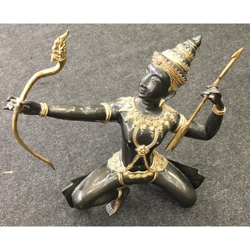 97 - Large Cast bronze and gilt figure of Prince Phra Rama archer figure 33cm tall