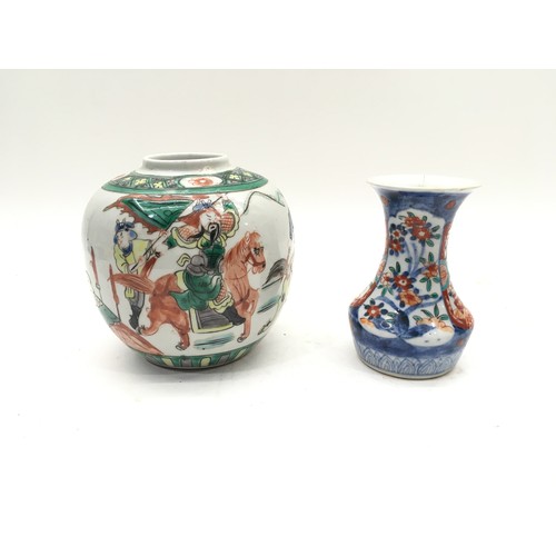 102 - Antique Chinese porcelain famille verte ginger jar together a smaller decorated vase