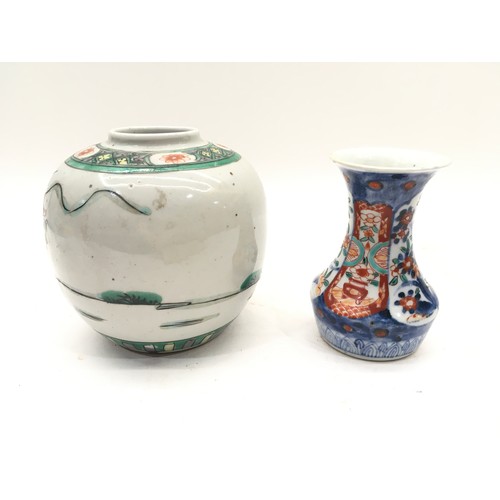 102 - Antique Chinese porcelain famille verte ginger jar together a smaller decorated vase