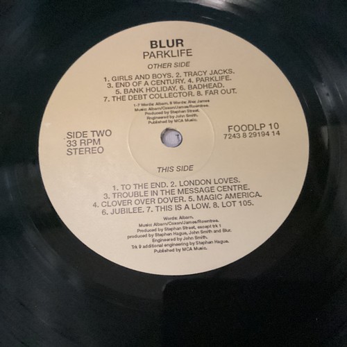 44 - BLUR ORIGINAL VINYL ALBUM ‘PARKLIFE’. Issued on Parlophone Records FOODLP 10 - a first press release... 