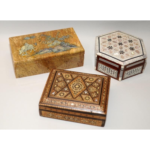 15 - 3 x Asian inlaid trinket boxes