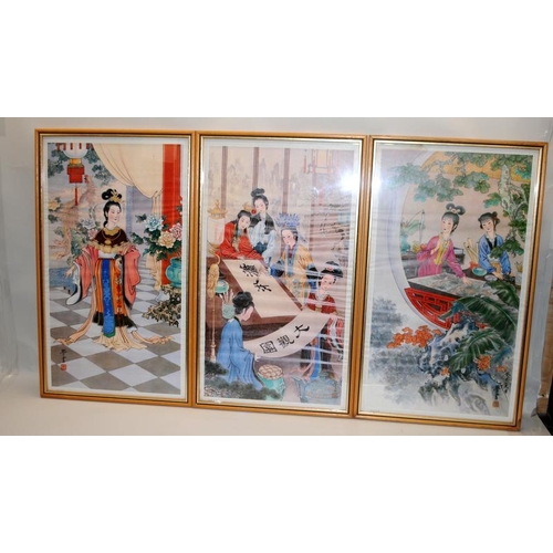 32 - Three framed prints of Oriental ladies of high status. Frame size 35cms x 59cms