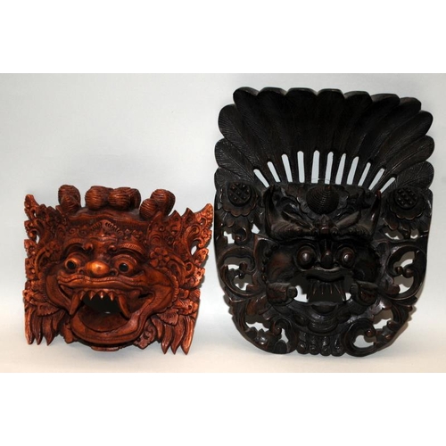 8 - 2 x Balinese carved wooden Dragon masks