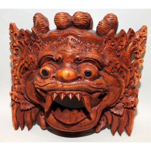 8 - 2 x Balinese carved wooden Dragon masks