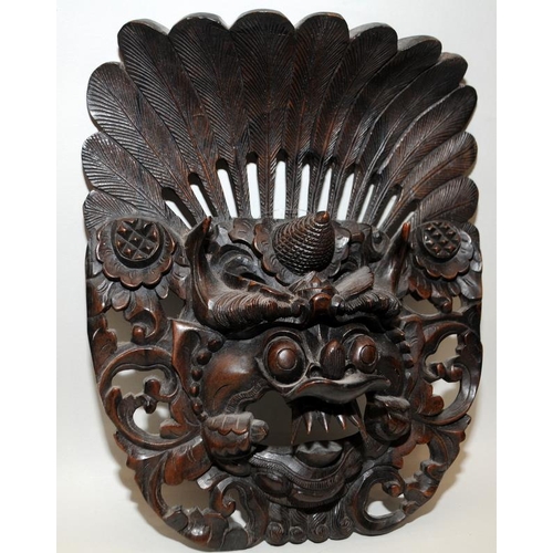 8 - 2 x Balinese carved wooden Dragon masks