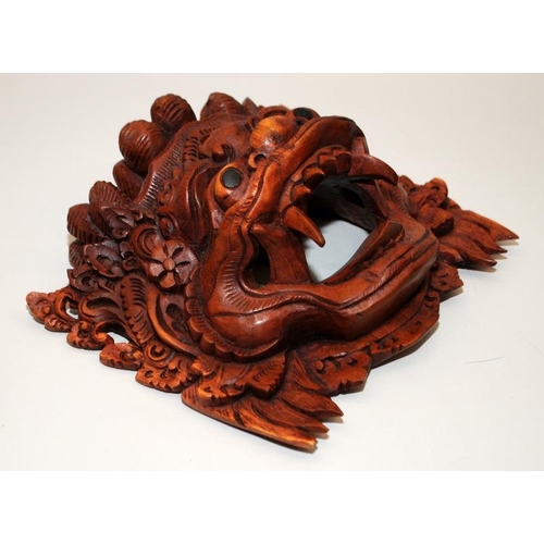 8 - 2 x Balinese carved wooden Dragon masks