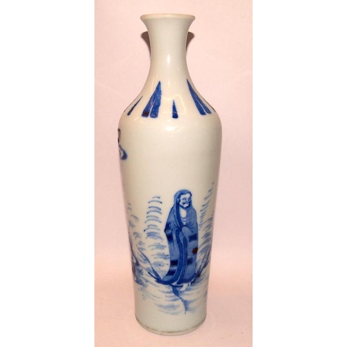 16A - A Chongzhen period blue and white vase depicting a landscape scene with a cloaked figure. 27cms tall... 