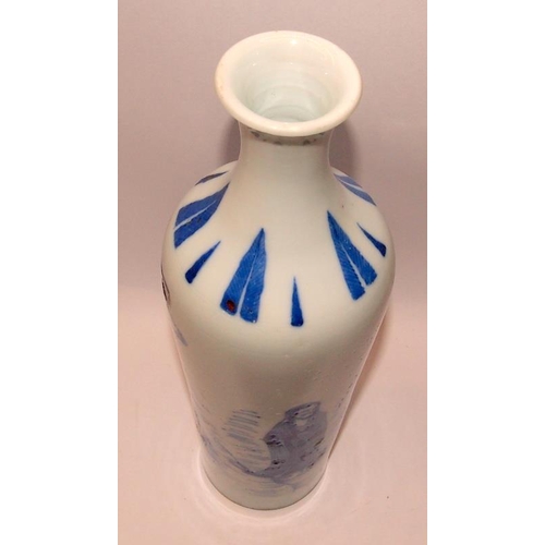 16A - A Chongzhen period blue and white vase depicting a landscape scene with a cloaked figure. 27cms tall... 