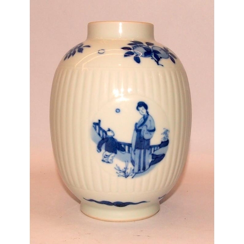 24A - Kangxi period blue and white Lantern jar with panels depicting a mother and child scenes, with addit... 