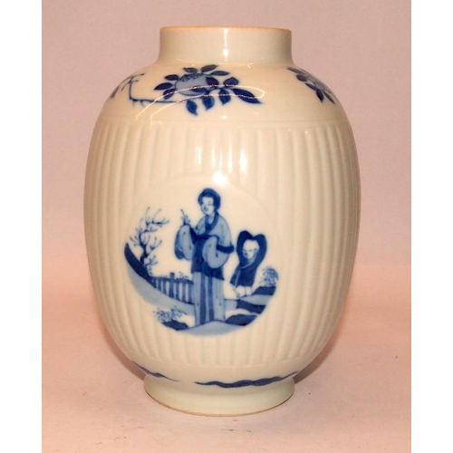 24A - Kangxi period blue and white Lantern jar with panels depicting a mother and child scenes, with addit... 