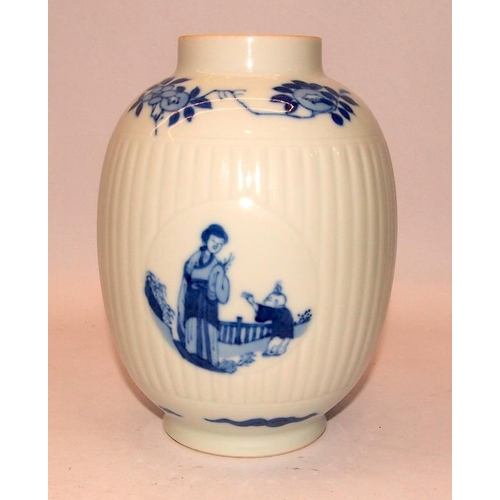 24A - Kangxi period blue and white Lantern jar with panels depicting a mother and child scenes, with addit... 