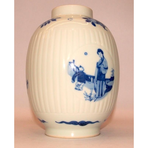 24A - Kangxi period blue and white Lantern jar with panels depicting a mother and child scenes, with addit... 