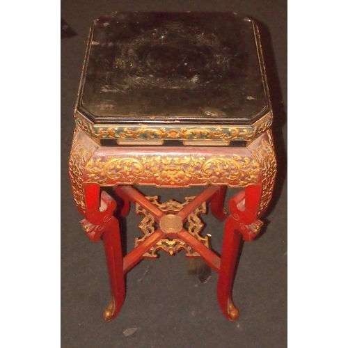 96A - Vintage 19th Century Chinese export painted with gilded accents plant or jardineire stand. Auspiciou... 