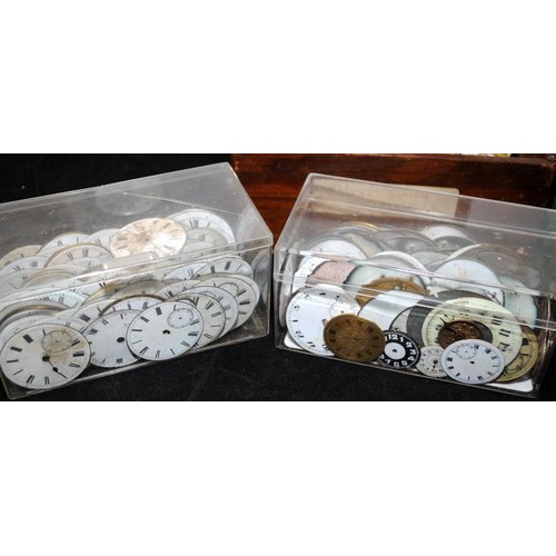 77 - Large box of pocket watch dials, spare parts etc. Good lot to sort through