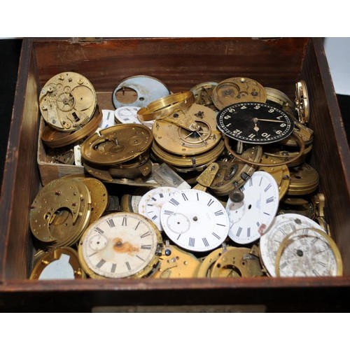 77 - Large box of pocket watch dials, spare parts etc. Good lot to sort through