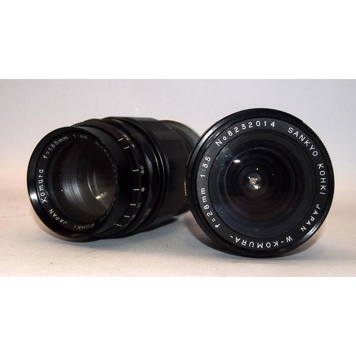 54 - Scarce Konica FS 35mm film SLR camera c/w 28mm 50mm and 135mm lenses. Only produced for a couple of ... 