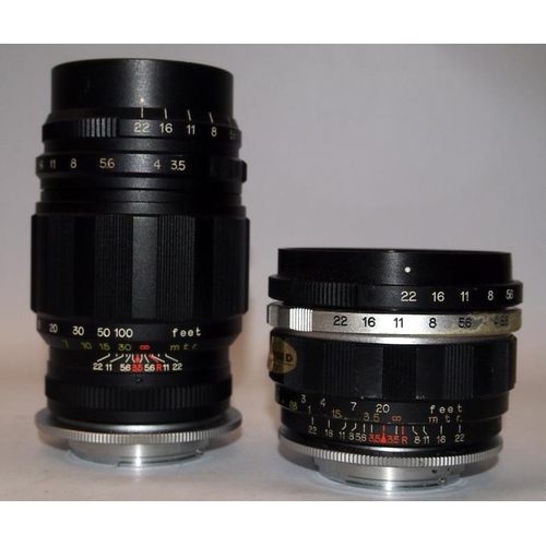 54 - Scarce Konica FS 35mm film SLR camera c/w 28mm 50mm and 135mm lenses. Only produced for a couple of ... 